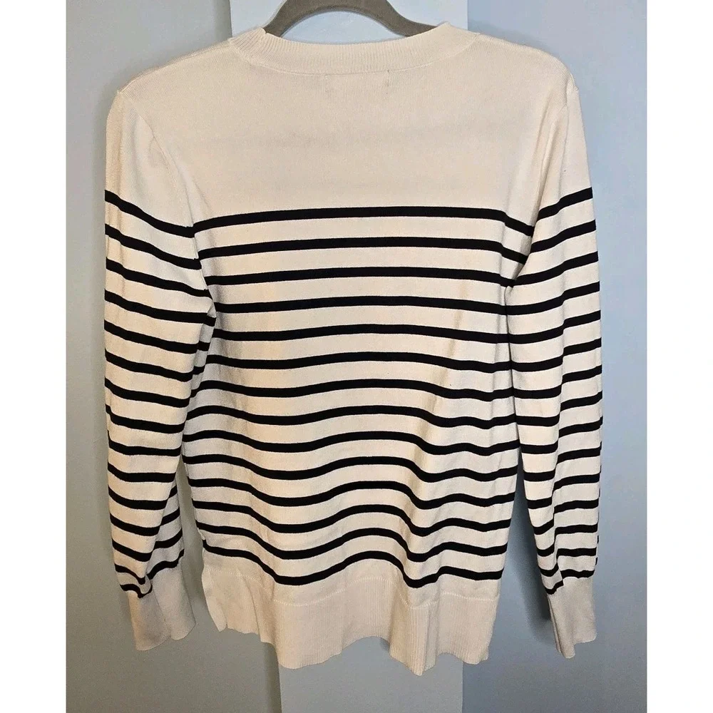 Marled Reunited Clothing White‎ Blue Strip Sweater Love Letters Medium Nautical